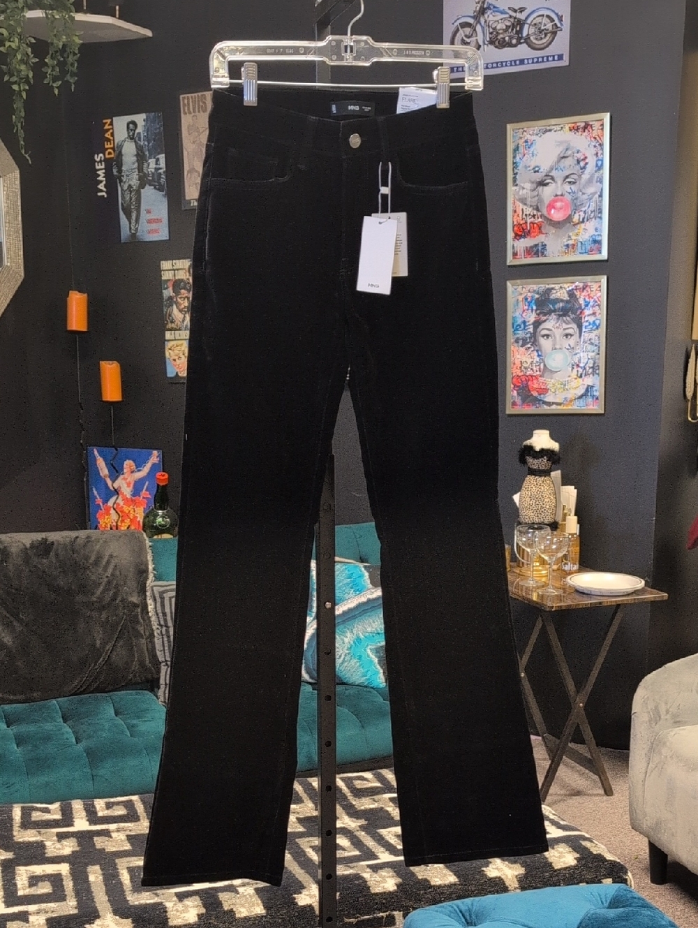 Mango Black Velvet Boot-Cut Pants